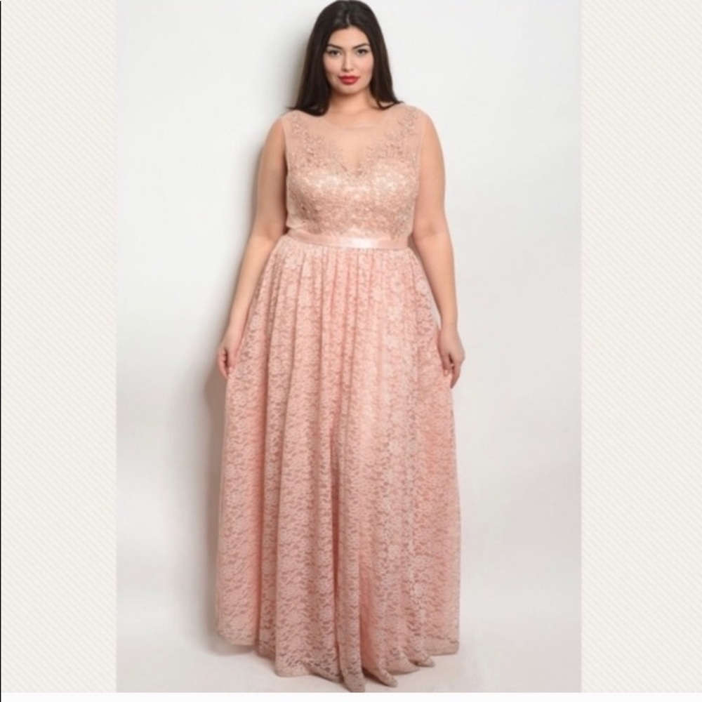 Blush Peach Pink Lace dress Size 14